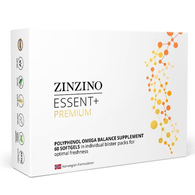 Zinzino - Essent+ Premium, Advanced Polyphenol Omega Balance with Fish Oil, Glycerin, Cold-Pressed Extra Virgin Olive Oil, Vitamin D - 60 Softgels