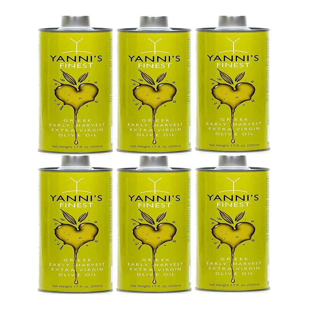 YANNIS FINEST | Greek Multi Awarded Extra Virgin Olive Oil | 100% Natural | Single Origin | Cold Pressed | Early Harvest | Low Acidity | High in Polyphenols | Non-GMO | Gluten-Free | 17 fl.oz (17 Fl Oz (Pack of 6))