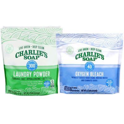 Charlie's Soap Laundry Powder (300 Loads) and Oxygen Powered Bleach Powder Variety Pack (Pack of 2)