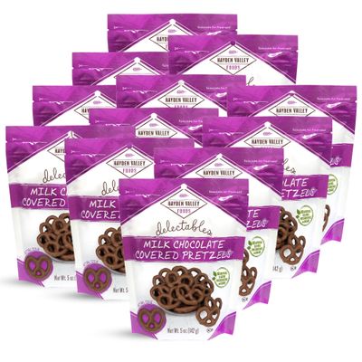 Hayden Valley Foods Milk Chocolate Covered Pretzels | 5 oz Bags (Pack of 12) | No Artificial Flavors, Preservatives or Colors | Gourmet Bulk Holiday Snacks