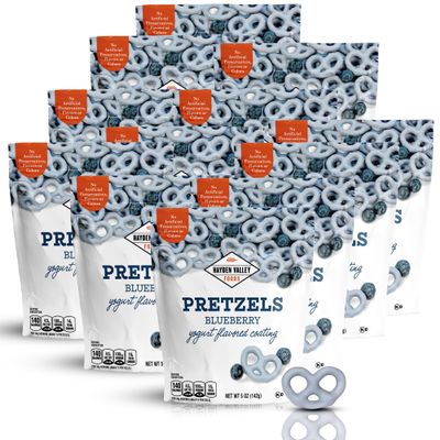 Hayden Valley Foods Blueberry Yogurt Flavored Covered Pretzels | 5 oz Bags (Pack of 12) | No Artificial Flavors, Preservatives or Colors | Blue Bulk Holiday Sweet Snacks