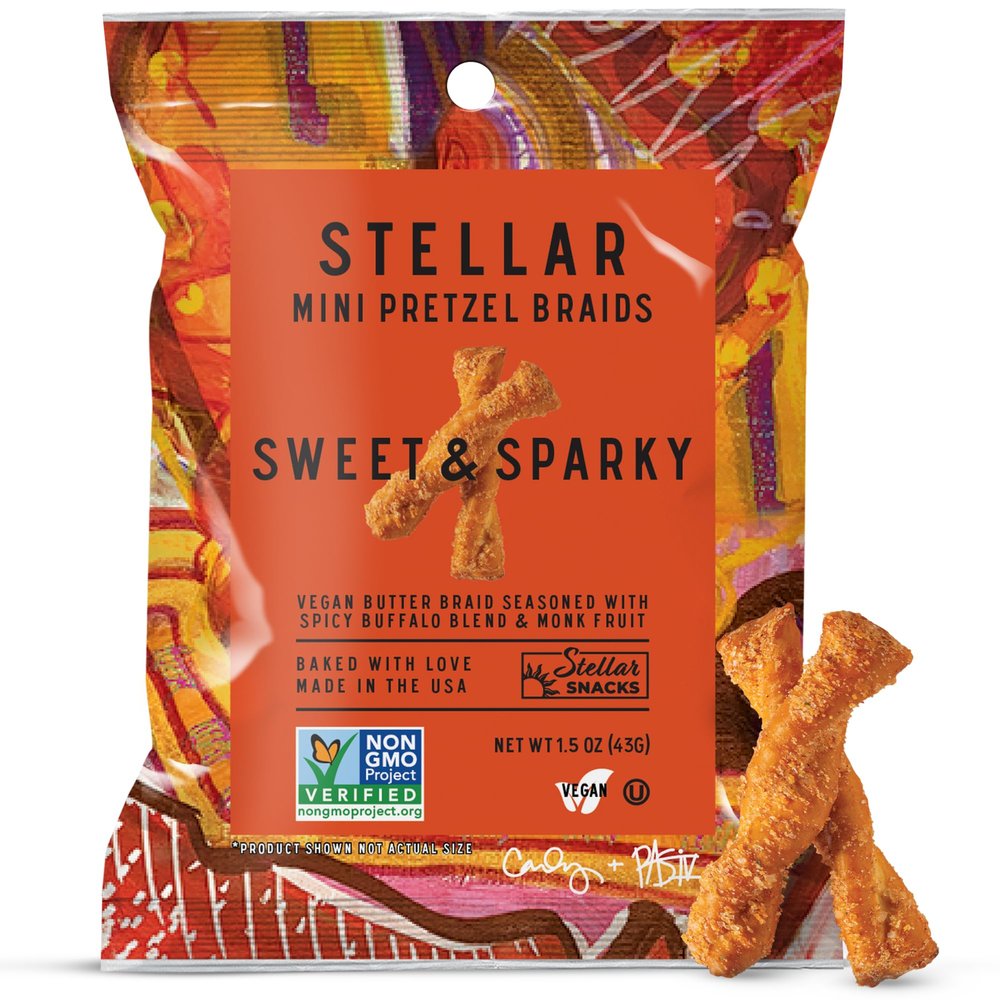 Stellar Snacks Mini Pretzel Braids, Vegan, Kosher, Non-GMO, 1.5 Ounce (Pack of 24, Sweet & Sparky)