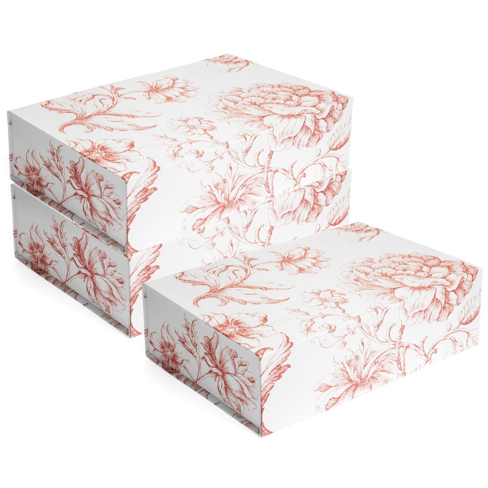 Sorarto Luxury Keepsake Gift Box 3-Pack | Pink Floral Decorative Boxes with Magnetic Lids for Presents, Wedding Memory Box, and Bridal Gifts. 11.5" x 7.5" x 3.5"