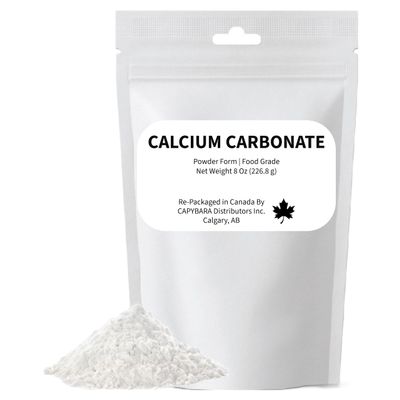 Calcium Carbonate Powder Food Grade - 8 Oz (226.8 g) - Use in Winemaking Brewing Baking Cooking Juices Jams Preserves - Sold by CAPYBARA Distributors Inc.