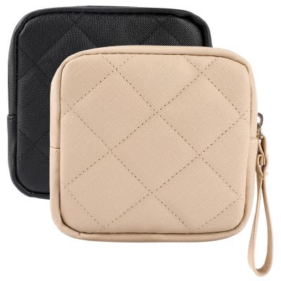 2 Pcs Sanitary Napkin Storage Bag,Period Bag, Period Pouch,Feminine Menstrual Pad Tampon Organizer,Portable Sanitary Pads Pouches First Period Kit for Teen Girls Women Ladies(Black&Beige)