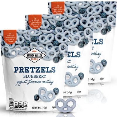 Hayden Valley Foods Blueberry Yogurt Flavored Covered Pretzels | 5 oz Bags (Pack of 3) | No Artificial Flavors, Preservatives or Colors | Blue Bulk Holiday Sweet Snacks