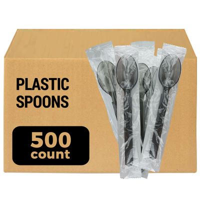 [500 Count] 3X Heavy Duty Plastic Spoons Individually Wrapped, Commercial MEGA Pack (Case of 5/100 Pack)