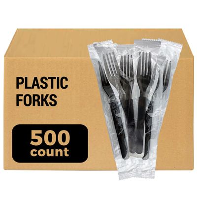 [500 Count] 3X Heavy Duty Plastic Forks Individually Wrapped, Commercial MEGA Pack (Case of 5/100 Pack)