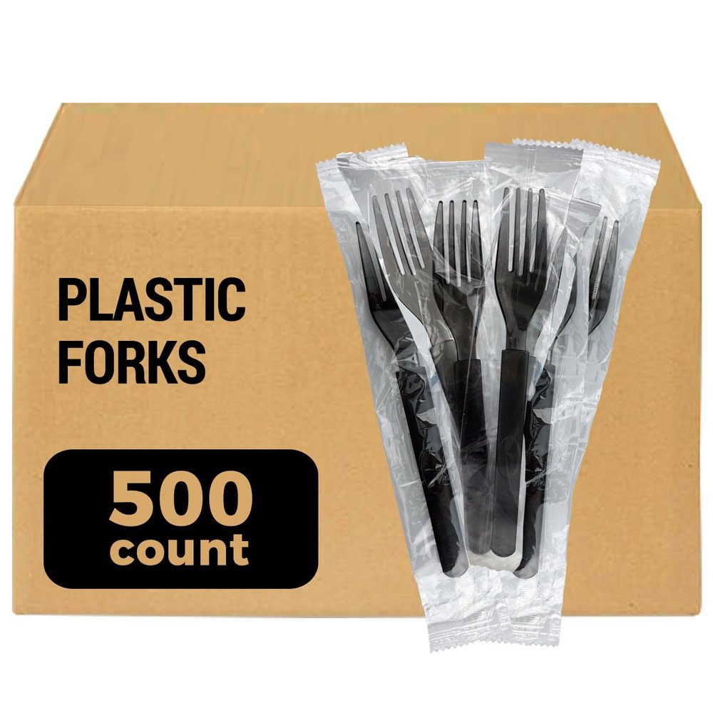 [500 Count] 3X Heavy Duty Plastic Forks Individually Wrapped, Commercial MEGA Pack (Case of 5/100 Pack)