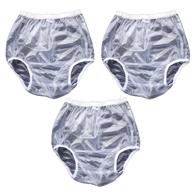 3 Pack Plastic Adult Incontinence Pants,Plastic Pants for Adults with Transparent Plastic Diapers, Waterproof and Reusable Elderly Diapers,Suitable for Adult Men and Women