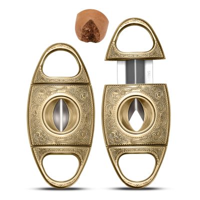 HANCIGAR V-Cut Cigar Cutter Stainless Steel Vintage Carved Cigar Guillotine Scissors Sharp Edge with Gift Box (Bronze) Gifts for Men