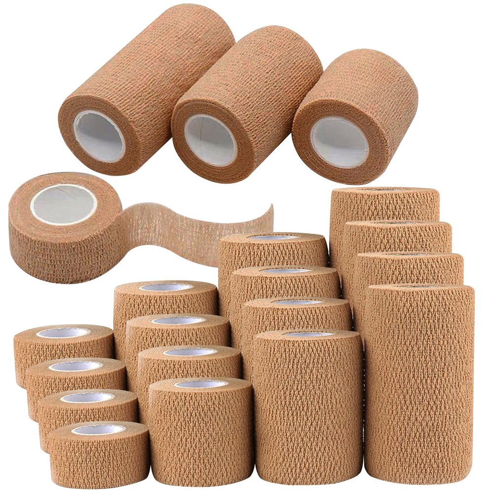HerMia Self Adhesive Bandage Wrap Variety Pack, Waterproof Elastic Athletic Tape, Self Cohesive Bandage Wrap Assorted Sizes, 20 Rolls Self Sticking Bandages for Wrist Ankle Swelling Sprains