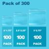 300 Pack Small Pill Bags, 6 mil Sturdy - 3 Assorted Sizes: 2x1.85'', 2.5x2.25'', 3x2.75'' Clear Zip Bags, Reusable Pill Pouch Bags for Travel, Storage, Jewelry & Craft Pieces view 2