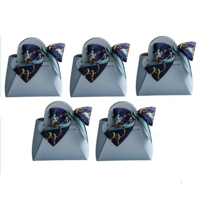 Leadigol 5Pcs Exquisite Simple Bowknot Handbag Candy Box, Small Leather Bowknot Handbag Treat Boxes Solid Color Candy Gift Boxes with Handle