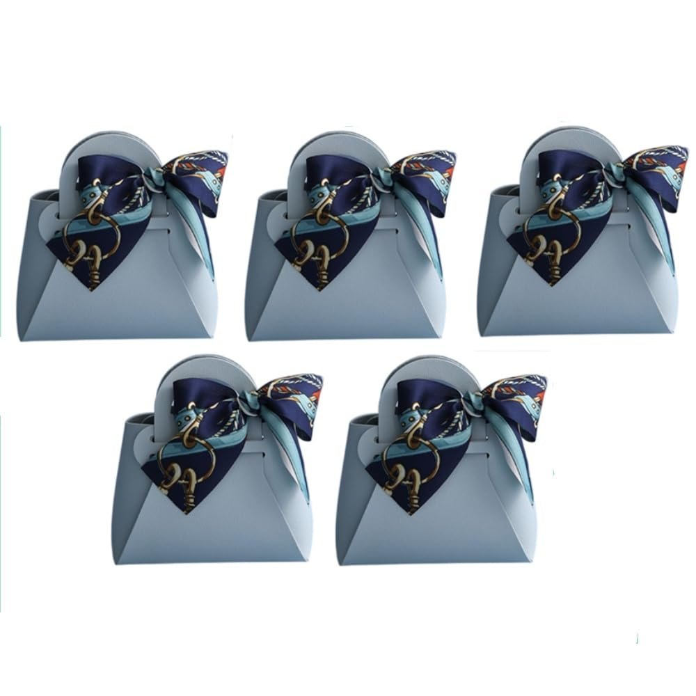Leadigol 5Pcs Exquisite Simple Bowknot Handbag Candy Box, Small Leather Bowknot Handbag Treat Boxes Solid Color Candy Gift Boxes with Handle