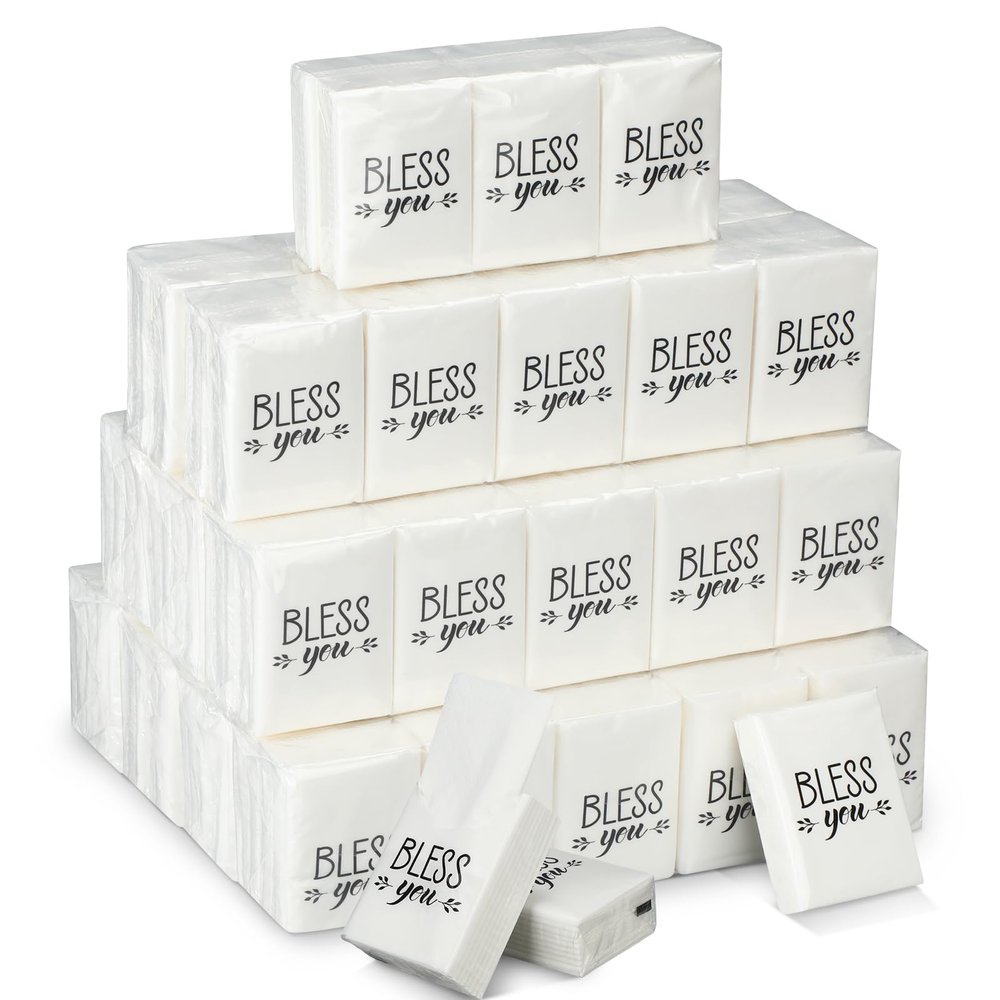 Ctosree 50 Pack Church Pocket Tissues Travel Packs Bulk 500 Sheet Small Tissues Pocket Packs Party Favors 3 Ply Mini Travel Size Individual for Christian