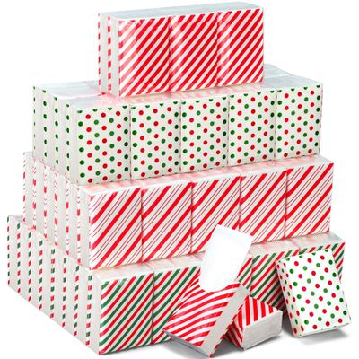 Ctosree 50 Pack Christmas Pocket Tissues Candy Cane Travel Packs Bulk 500 Sheet Small Facial Individual Tissues Pocket Packs 3 Ply Mini Travel Size for School Outdoor Camping