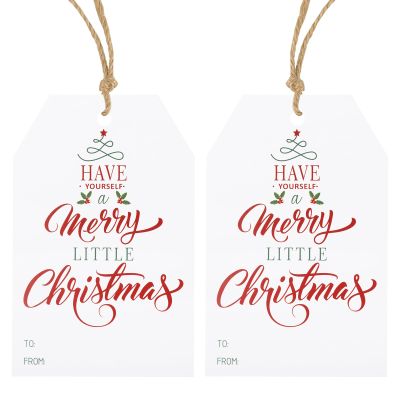 Anwyll Christmas Gift Tags with String - 50Pcs Merry Christmas Name Tags for Gift Xmas to from Tag Have A Merry Little Christmas Tree Label Tag for Present Wrapping Goodie Bags Holiday Party Favors