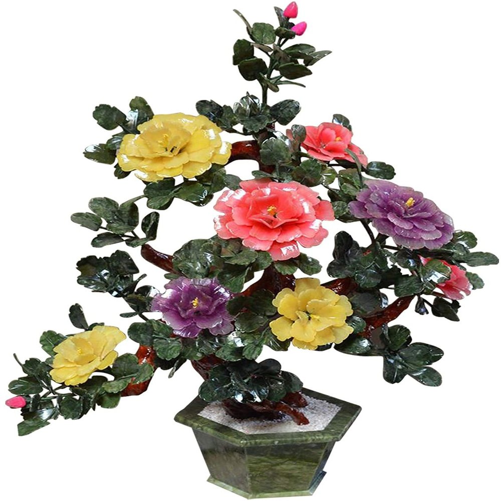 Simulation Tree Jade Peony Flower Artificial Bonsai New Chinese Style Living Room Decoration Artificial Bonsai Tree Fake Plant Decoration Decorative Bonsai