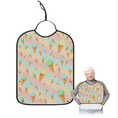 Kewadony Adult Bibs for Elderly Women - Summer Ice Cream Waterproof Dining Clothing Protectors with Crumb Catcher for Eating/Feeding, Rainbow Colorful Stripes Terry Cloth Bib Machine Washable