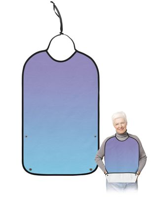 Kewadony Adult Bibs for Elderly Women - Purple Blue Ombre Waterproof Dining Clothing Protectors with Crumb Catcher for Eating/Feeding, Blue Violet Terry Cloth Bib Machine Washable