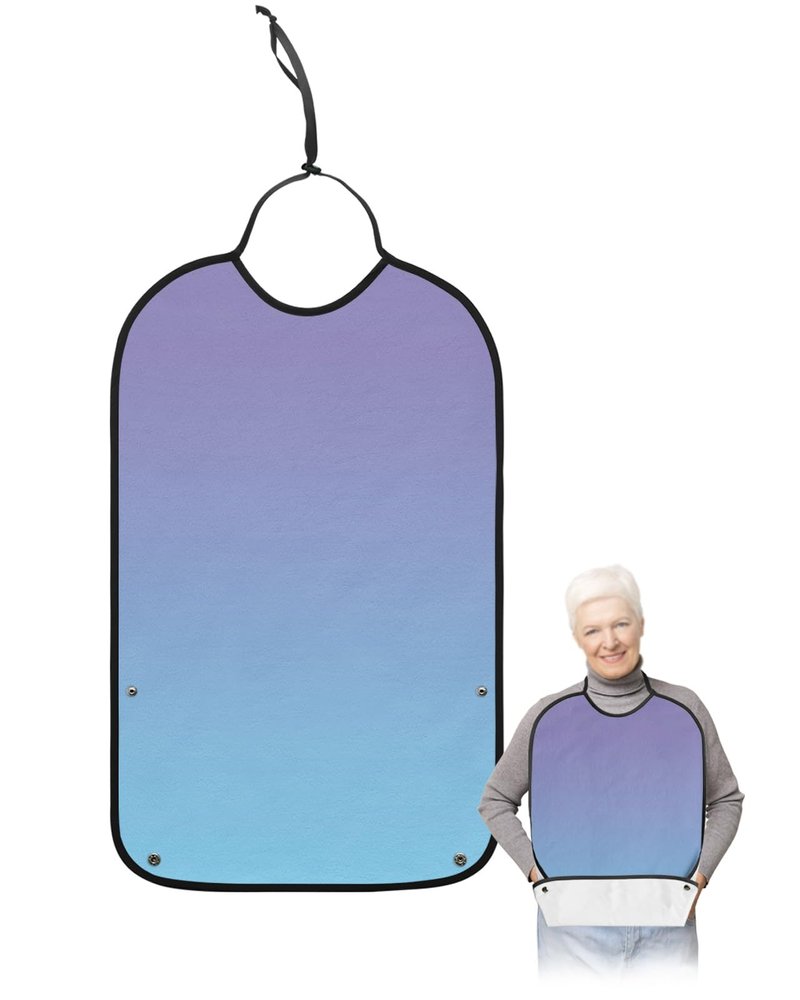 Kewadony Adult Bibs for Elderly Women - Purple Blue Ombre Waterproof Dining Clothing Protectors with Crumb Catcher for Eating/Feeding, Blue Violet Terry Cloth Bib Machine Washable