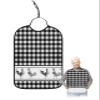 Kewadony Adult Bibs for Elderly Women - Farmhouse Rooster Checkered Waterproof Dining Clothing Protectors with Crumb Catcher for Eating/Feeding, Watercolor Black and White Plaid Terry Cloth Bib view 1
