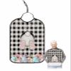 Kewadony Adult Bibs for Elderly Women - Happy Easter Waterproof Dining Clothing Protectors with Crumb Catcher for Eating/Feeding, Watercolor Eggs Bunny Tail on Black Buffalo Check Terry Cloth Bib view 1