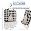 Kewadony Adult Bibs for Elderly Women - Happy Easter Waterproof Dining Clothing Protectors with Crumb Catcher for Eating/Feeding, Watercolor Eggs Bunny Tail on Black Buffalo Check Terry Cloth Bib view 2