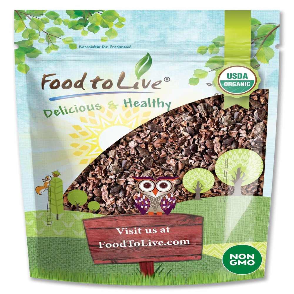 Food to Live Organic Sweet Cacao Nibs, 1 Pound Non-GMO, Lightly Sweetened with Coconut Sugar, Raw, Non-Irradiated, Vegan, Kosher, Bulk, Great for Snacking, Baking & Smoothies. High in Antioxidants