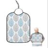 Kewadony Adult Bibs for Elderly Women - Blue and Grey Leaf Texture Waterproof Dining Clothing Protectors with Crumb Catcher for Eating/Feeding, Gray Abstract Art Leaves Terry Cloth Bib Washable view 1