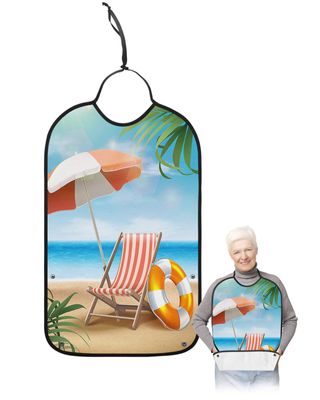 Kewadony Adult Bibs for Elderly Women - Beach Tropical Waterproof Dining Clothing Protectors with Crumb Catcher for Eating/Feeding, Summer Travel Vacation Terry Cloth Bib Machine Washable