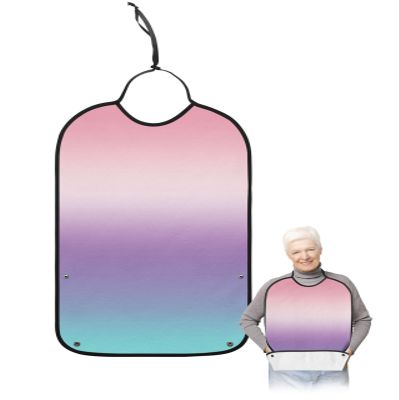 Kewadony Adult Bibs for Elderly Women - Pink Purple Ombre Waterproof Dining Clothing Protectors with Crumb Catcher for Eating/Feeding, Colorful Violet Gradient Terry Cloth Bib Machine Washable