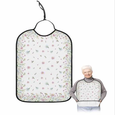 Kewadony Adult Bibs for Elderly Women - Spring Florals Waterproof Dining Clothing Protectors with Crumb Catcher for Eating/Feeding, Farmhouse Summer Florals Terry Cloth Bib Machine Washable