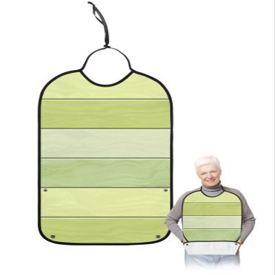 Kewadony Adult Bibs for Elderly Women - Rustic Green Candy Color Waterproof Dining Clothing Protectors with Crumb Catcher for Eating/Feeding, Vintage Wood Grain Terry Cloth Bib Machine Washable