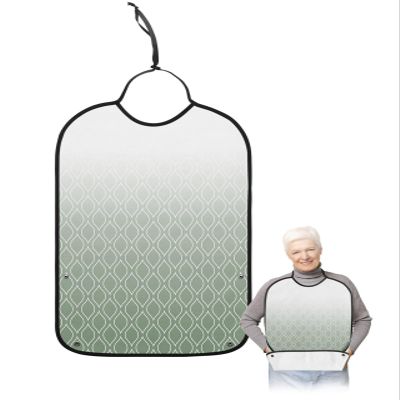 Kewadony Adult Bibs for Elderly Women - Light Green Ombre Moroccan Waterproof Dining Clothing Protectors with Crumb Catcher for Eating/Feeding, Geometric Simple Line Terry Cloth Bib Machine Washable