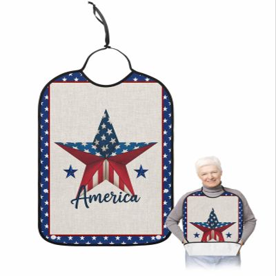 Kewadony Adult Bibs for Elderly Women - 4th of July Star Waterproof Dining Clothing Protectors with Crumb Catcher for Eating/Feeding, Vintage American Star Independence Day Blue Terry Cloth Bib