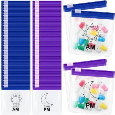 70 Pcs Weekly Pill Pouch Bags Zippered Reusable Medicine Organizer Set Self Sealing Medicine Organizer Travel Plastic Pill Bags with Slide Lock for Small Items Storage(Moon and Sun)