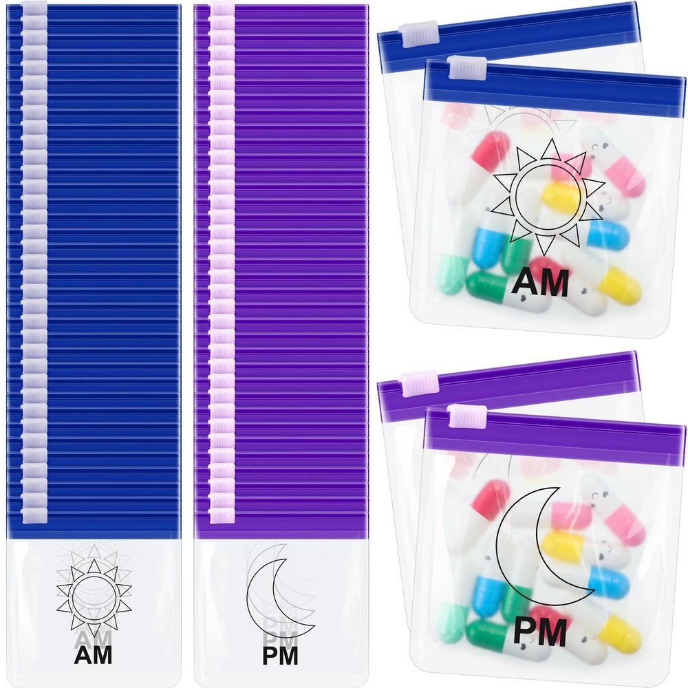70 Pcs Weekly Pill Pouch Bags Zippered Reusable Medicine Organizer Set Self Sealing Medicine Organizer Travel Plastic Pill Bags with Slide Lock for Small Items Storage(Moon and Sun)