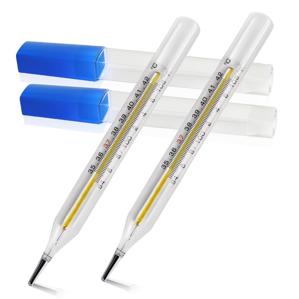 & Clinical Glass Thermometer for Underarm 2PCS - Classic Non Digital Thermometer for Adults - Accurate Easy Reading by HARIKA LIFE