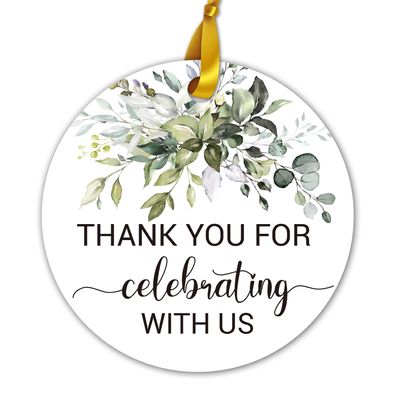 50 Thank You Favor Tags, Thank You for Celebrating with Us Gift Tags for Weddings, Bridal Showers, Birthdays, Parties, Baby Showers, 2-inch Round with 2 Rolls of Ribbon.