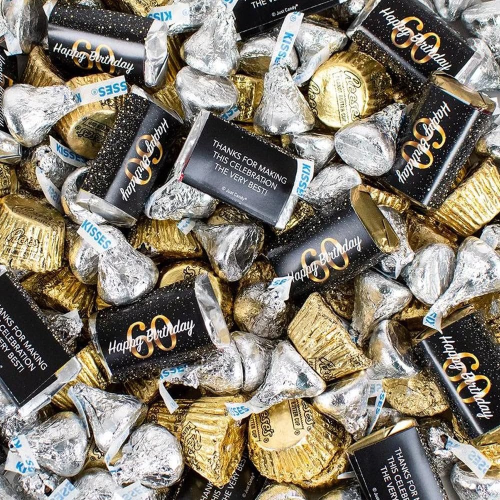 1.75 lbs 60th Birthday Candy Chocolate Mix Party Favors for Guests (Approx. 105 pcs)