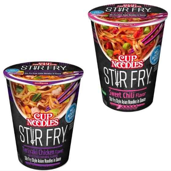 Cup Noodles Stir Fry Noodles in Sauce + King Combo QR code (Teryiaki Chicken and Sweet Chili (6 ea.))