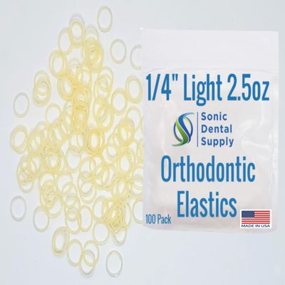 1/4 Inch Orthodontic Elastic Rubber Bands - 100 Pack - Natural Latex, Light 2.5 Ounce Small Rubberbands, Braces, Dreadlocks Hair Braids, Tooth Gap, Packaging, Crafts - Sonic Dental - Made in USA