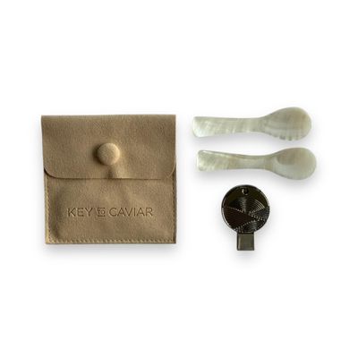 Caviar Key Tin Opener & Mother of Pearl Spoon Set