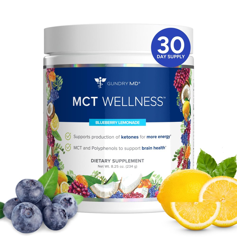 Gundry MD MCT Wellness Powder to Support Energy, Ketone Production and Brain Health, Keto Friendly, Sugar Free (30 Day Supply, Blueberry Lemonade)