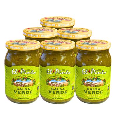 El Pinto Salsa Verde, Tomatillo & Hatch Green Chile, Medium Heat, 16 OZ (Pack of 6)