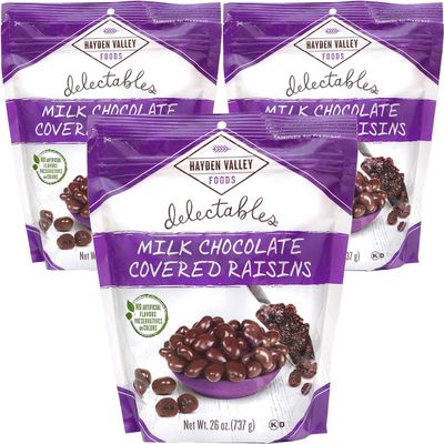 Hayden Valley Foods Milk Chocolate Covered Raisins | 26 oz (Pack of 3) | No Artificial Flavors, Preservatives or Colors | Bulk Gourmet Sweet Fruit Snack