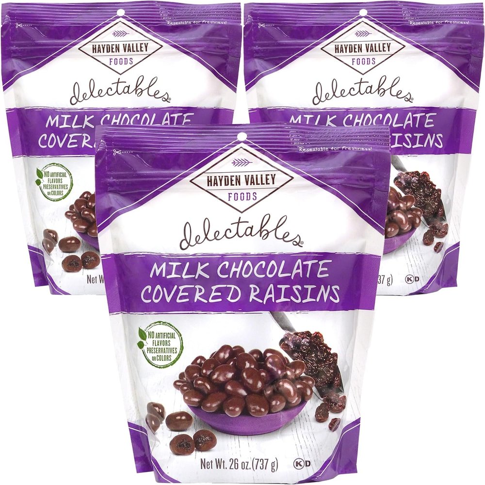 Hayden Valley Foods Milk Chocolate Covered Raisins | 26 oz (Pack of 3) | No Artificial Flavors, Preservatives or Colors | Bulk Gourmet Sweet Fruit Snack