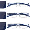 Viseng 3 pairs of reading glasses, blue light blocking glasses, computer reading glasses for men and women, fashionable rectangular one-piece glasses frame+1.0(Blue) view 1